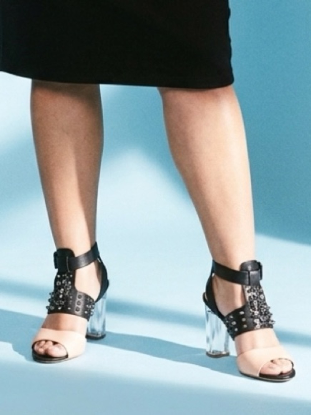Sam Edelman Black and Nude Studded Clear Block Heel Sandals